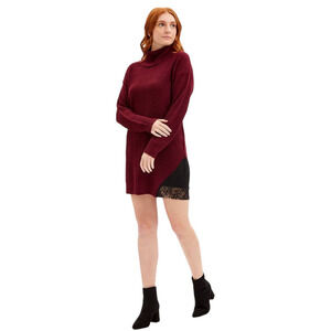 Evelyn Taylor Women’s Burgundy & Black Lace Cutout Turtleneck Sweater Dress